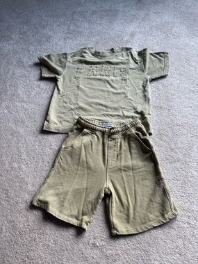 ZARA - Olive 'PARIS' Tee & Matching boys Shorts Set